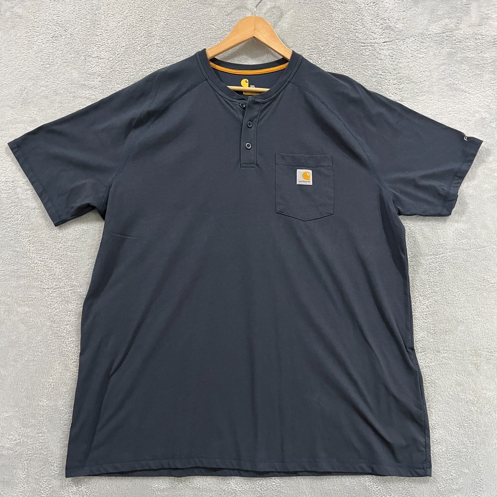 Carhartt Shirt Men's‎ 2XL Force Henley Sleeve Relaxed Fit Blue 100413